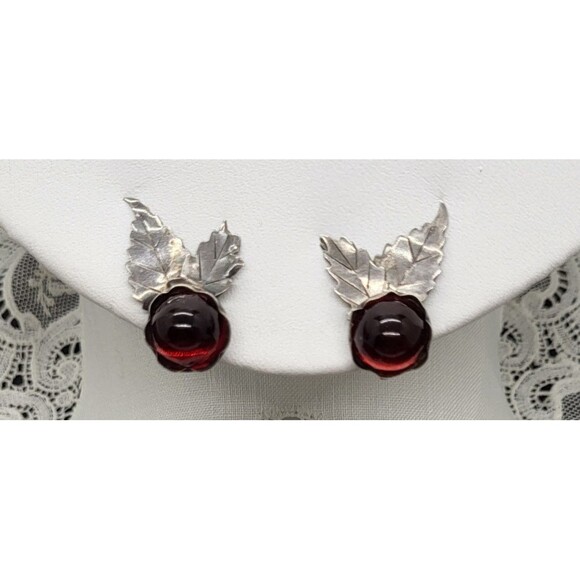 Sterling Silver and Amber Colored Glass Cabochon Screw Back Earrings - Picture 8 of 8